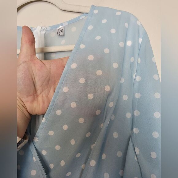 Blue Polka Dot Romper Jumpsuit White Frill Romantic Girly Date Night Coquette XL - Picture 7 of 8